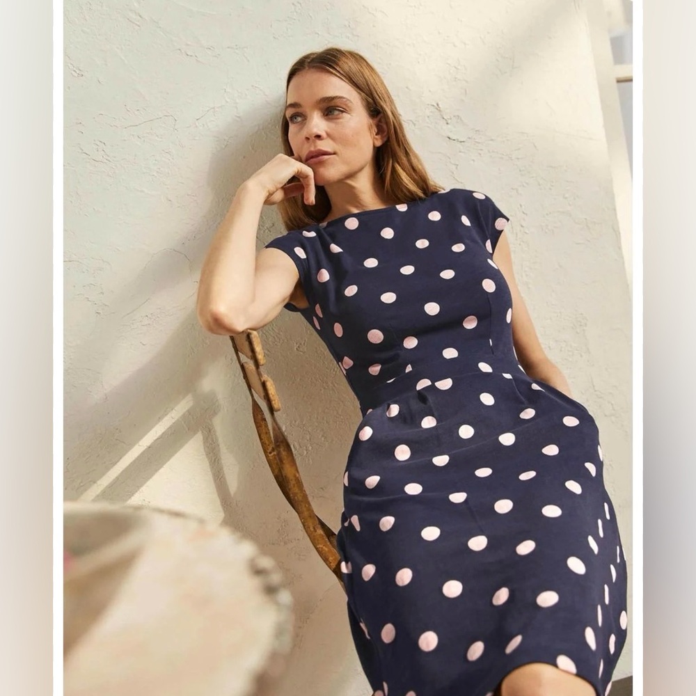 Boden Florrie Jersey Dress, Dot in Blue | 6 polkadot